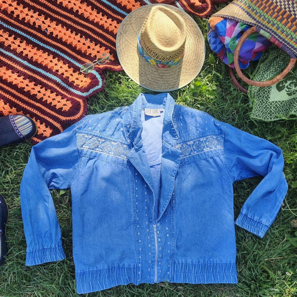 80s 90s Vintage Denim Jacket Studded Jewel Detailed Lightweight